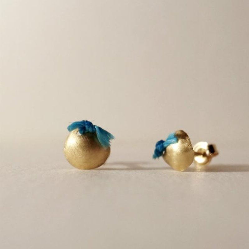 18K Gold Stud Earrings (S) Blue Single Item Ladies Minimalist - Earrings & Clip-ons - Precious Metals Gold