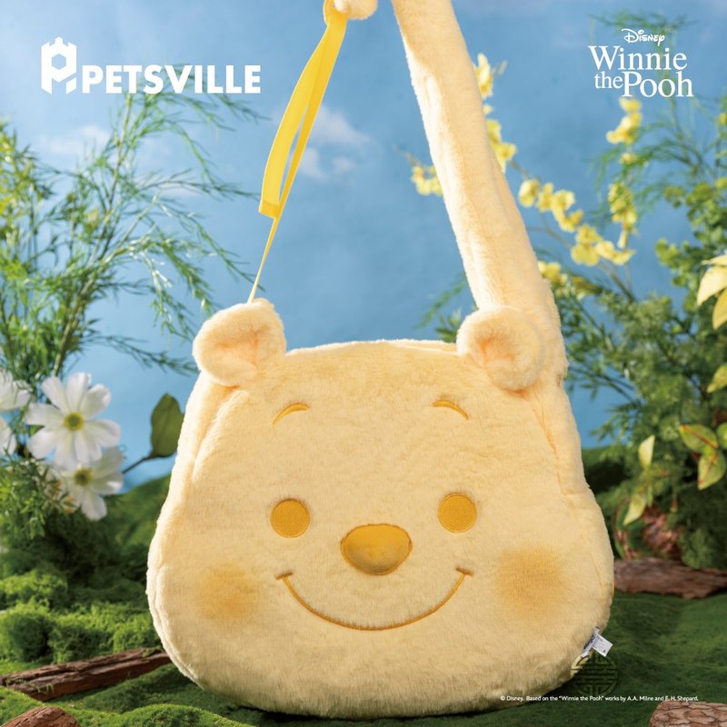 【PETSVILLE&迪士尼】小熊維尼絨毛外出包 背包 - 寵物袋/外出包 - 聚酯纖維 黃色