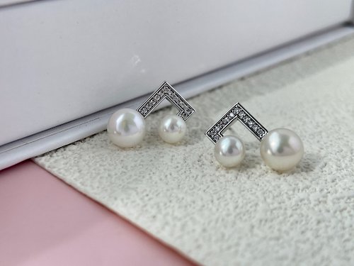 Athena珍珠設計 音符 天然淡水珍珠 滿鑲 AB款 耳環
