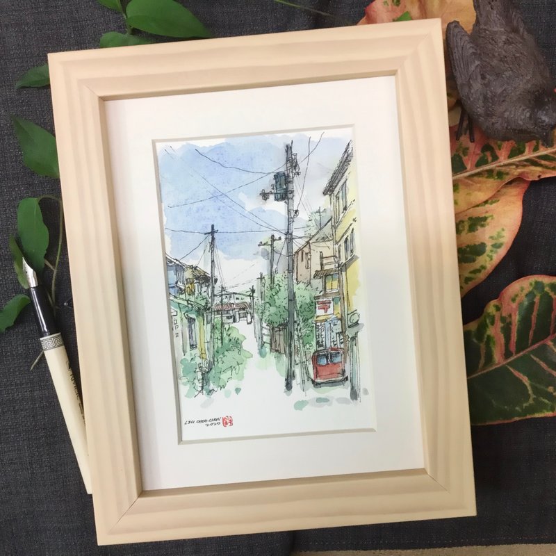 小鎮街景/水彩手繪原作/含框 - 海報/掛畫/掛布 - 紙 咖啡色