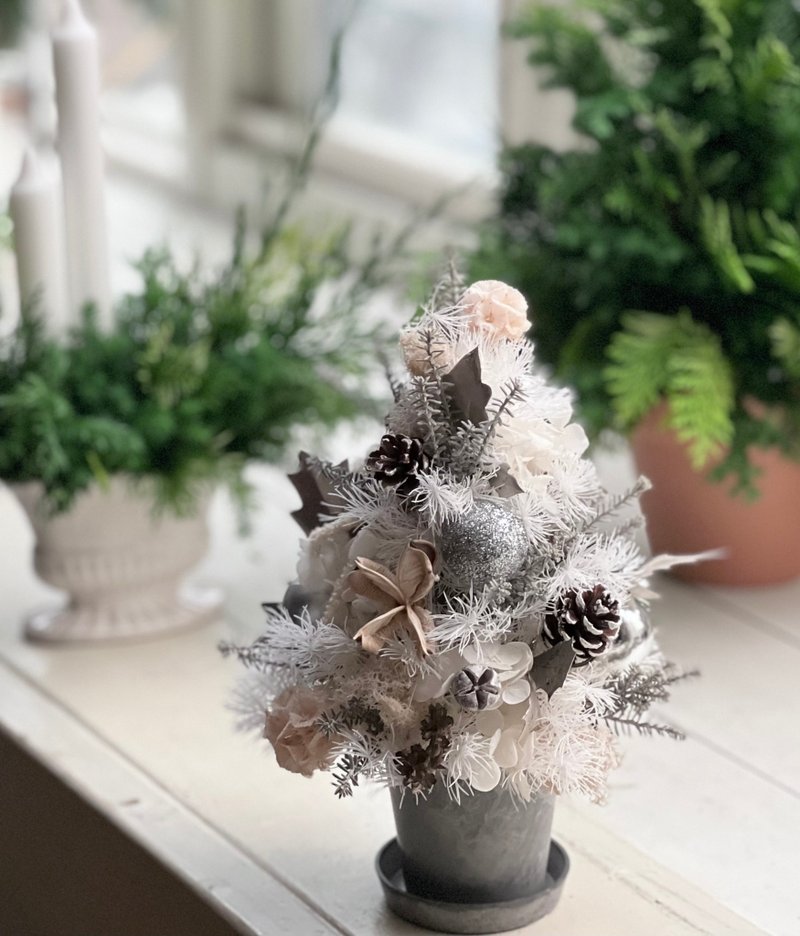 Everlasting Christmas tree, snow-white Christmas tree, desktop small tree, Christmas tree, Christmas decoration, Christmas gift - Dried Flowers & Bouquets - Plants & Flowers White