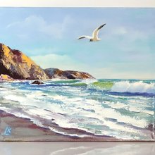 夜の海の油絵 キャンバス 月明かりの海景アート 夜の海の油絵