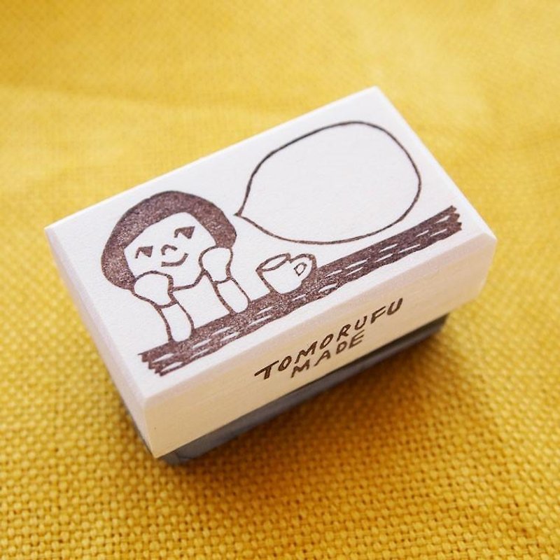 Hand made Stamp __ a girl in the cafe - Stamps & Stamp Pads - Wood Brown