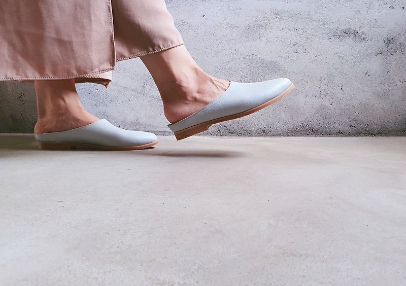 [French simplicity] Small V-mouth Elf Muller Shoes_Morandi Grey|Handmade Customization | MIT - รองเท้ารัดส้น - หนังแท้ 