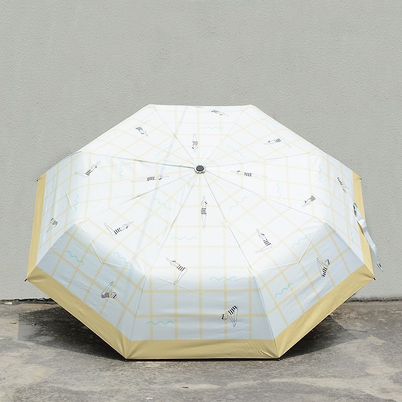 NOMATCH規格外ダイビング人形黄色市松レトロプリントビニールコーティング日焼け止め雨やデュアルユース3折りたたみシャイン - 傘・雨具 - 防水素材 ホワイト