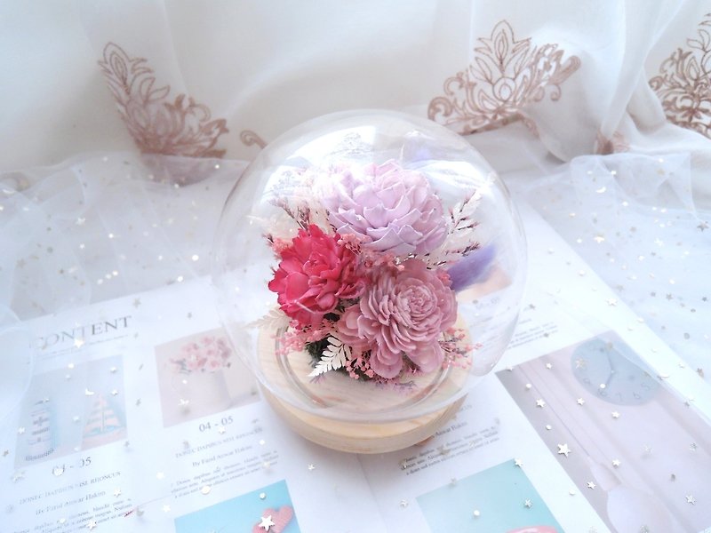 [Pink Love Spring] Dry Flower Night Light / New Home Gift / Housewarming / Valentine's Day Gift / Birthday Gift - Lighting - Plants & Flowers Pink