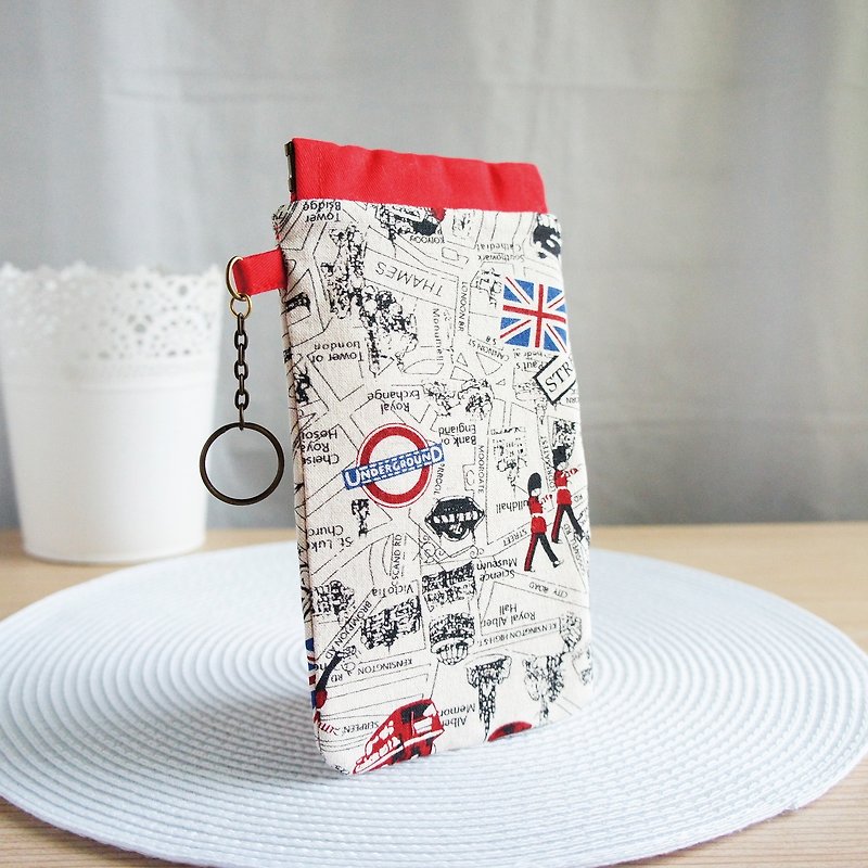 Lovely British wind map mobile phone bag, pencil case, glasses bag, mobile phone bag, 5.5 吋 mobile phone available E - เคส/ซองมือถือ - ผ้าฝ้าย/ผ้าลินิน สีกากี