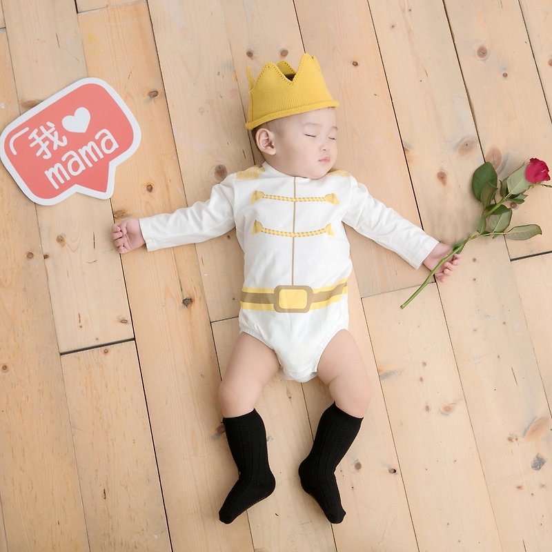 男嬰純棉連身衣 - 白馬王子(台灣製MIT短袖長袖) - 嬰兒連身衣/包被/包巾 - 棉．麻 黃色