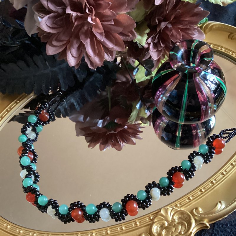 Handmade choker, semi-precious stone,camelian rutile,green aventurine - Chokers - Semi-Precious Stones Multicolor