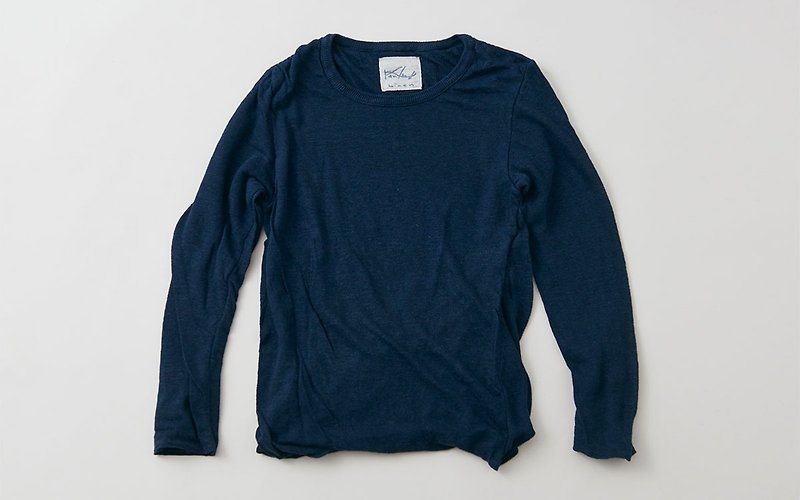 Linen knit women / M long sleeve pullover navy - Women's Tops - Cotton & Hemp Blue