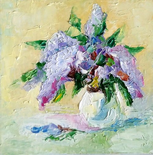 ColoredCatsArt Lilac Oil Painting Original, Small Floral Artwork, Flower Wall Art, Impasto Art