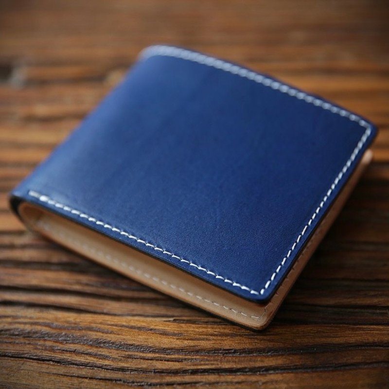 **意大利手工牛皮真皮零錢皮夾短夾  植鞣 • 皮革系列** 藍色 - 銀包 - 真皮 藍色