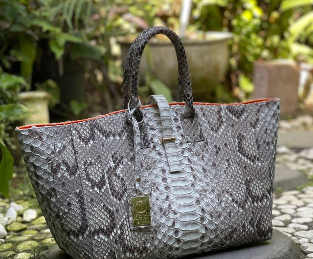 Tote Python Leather Bag Woman Tote Shoulders Handles Bag Snakeskin Leather Bag Shop belp atelier Handbags Totes Pinkoi