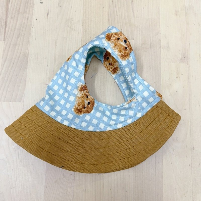 Plaid Bear Pet Bucket Hat Dog Sun Hat XL - ชุดสัตว์เลี้ยง - ผ้าฝ้าย/ผ้าลินิน สีแดง