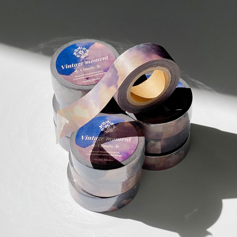 vintage moment clouds Washi masking tape (minher studio) cute - 紙膠帶/和紙/PET - 紙 紫色