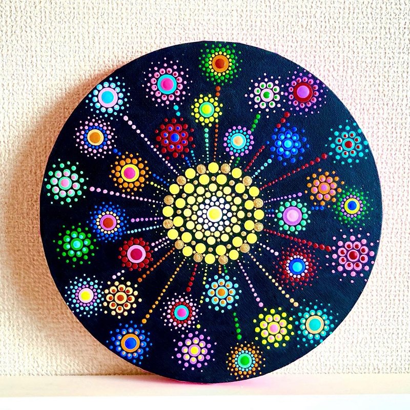 ドットマンダラ　花火 no.6 ピンク　カラフル　25cm - 海報/掛畫/掛布 - 棉．麻 多色
