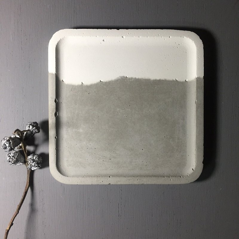 雙・對. 灰色及白色拼合 水泥正方形置物碟 - 收納箱/收納用品 - 水泥 灰色