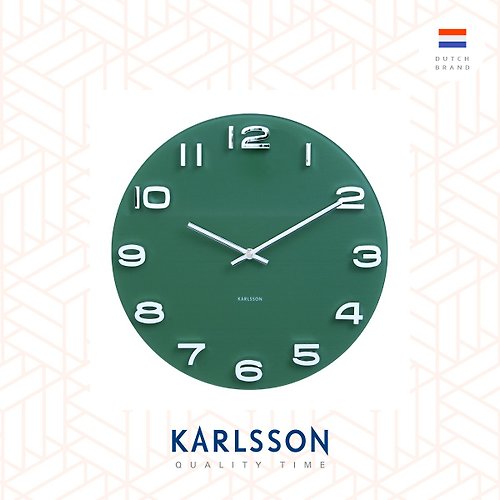 Ur Lifestyle 荷蘭Karlsson, 圓形Vintage 玻璃綠色掛鐘