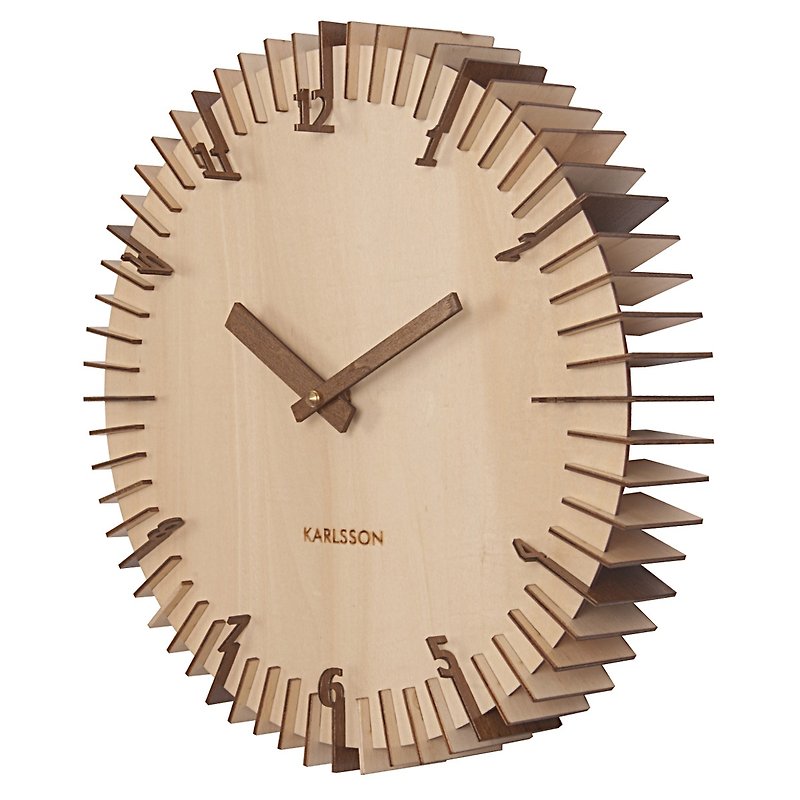 Karlsson, 設計師掛鐘 Wall clock Rib light wood, light wood numbers - 時鐘/鬧鐘 - 木頭 咖啡色