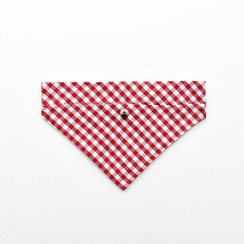 【Outlet絕版品】寵物紅白格領巾-不含項圈、牽繩 - 項圈/牽繩 - 棉．麻 紅色