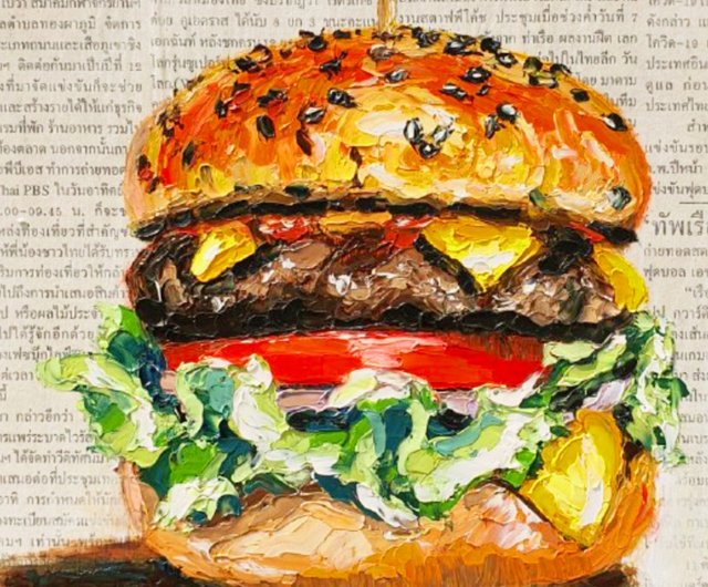 ハンバーガー 絵 食べ物 サンドイッチ オリジナルアート カツパン