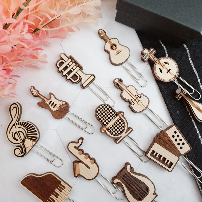 [Teacher’s Day Gift] Wooden Musical Instrument Paperclip Storage Memo Office Small Objects Stationery - Other - Wood Brown