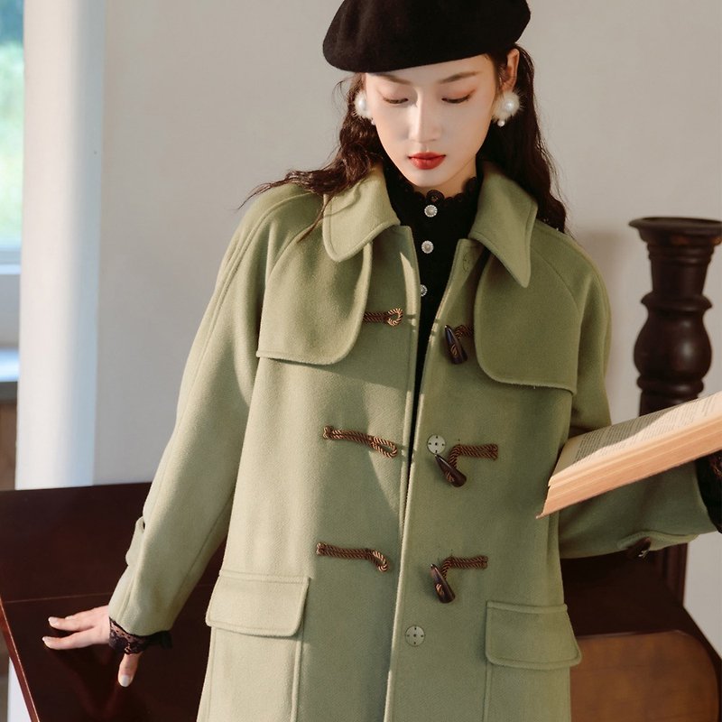 Horn button fur coat women's mid-length loose cocoon coat - Women's Blazers & Trench Coats - Polyester 