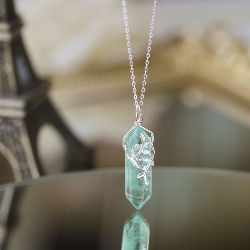 Stone Amethyst Column Raw Stone Crystal Column Sterling Silver Necklace Wisdom Popular Girlfriend Birthday Gift - Necklaces - Crystal Green