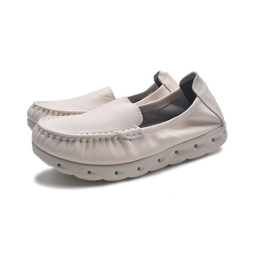 米蘭皮鞋Milano W&M(女)彈力洞洞魚骨造型底檯休閒鞋 女鞋-米白色