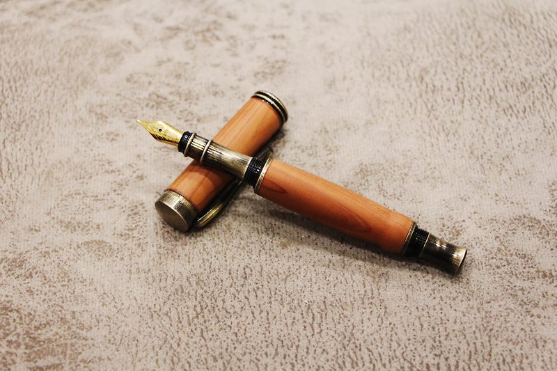 Log handmade wooden pen fountain pen bronze retro wooden wooden customization - ปากกาหมึกซึม - ไม้ 
