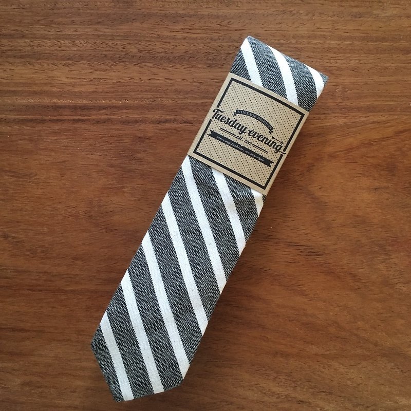 Black-White Stripe Skinny Tie - Ties & Tie Clips - Cotton & Hemp Black