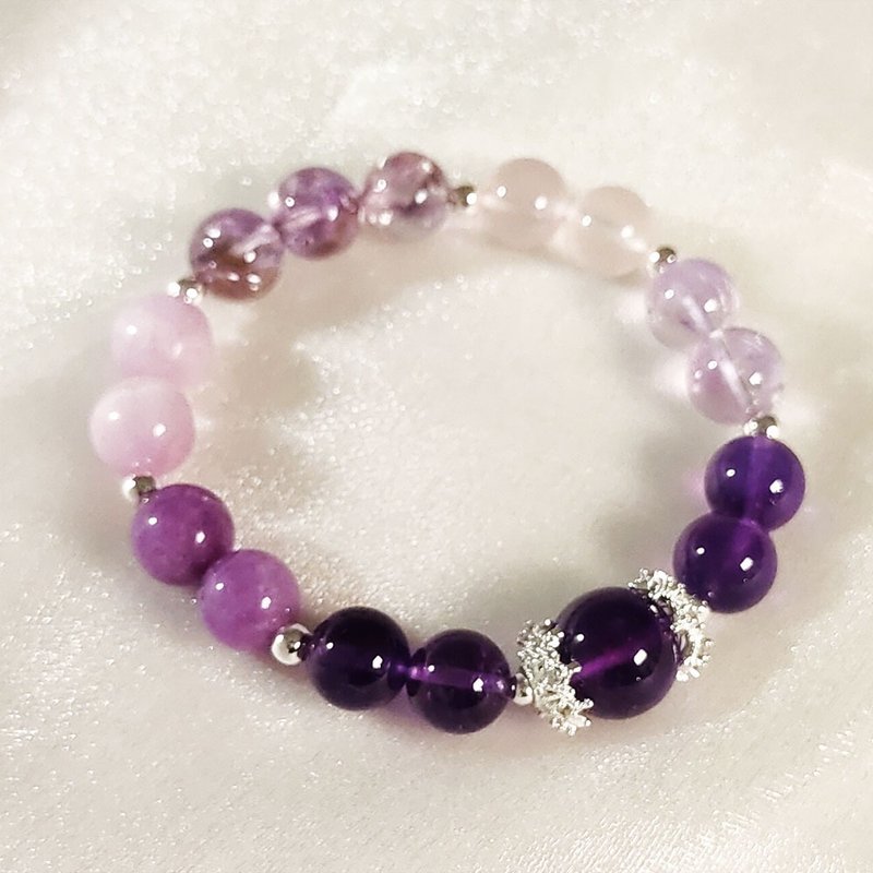 Resonance of Love and Spirituality | February Birthstone Amethyst Kunzite Purple Chalcedony Rose Quartz - Bracelets - Crystal Purple