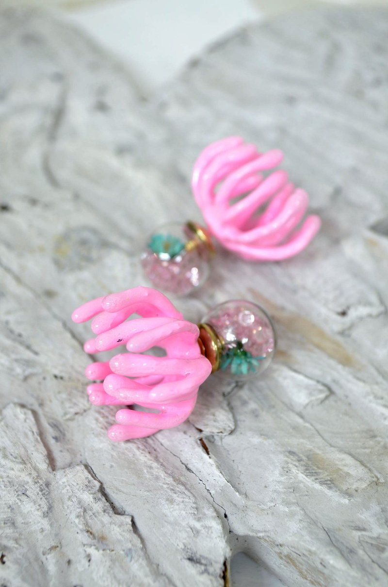 TIMBEE LO Cement flower earrings cherry blossom version handmade earrings single earrings for sale - ต่างหู - วัสดุอื่นๆ สึชมพู