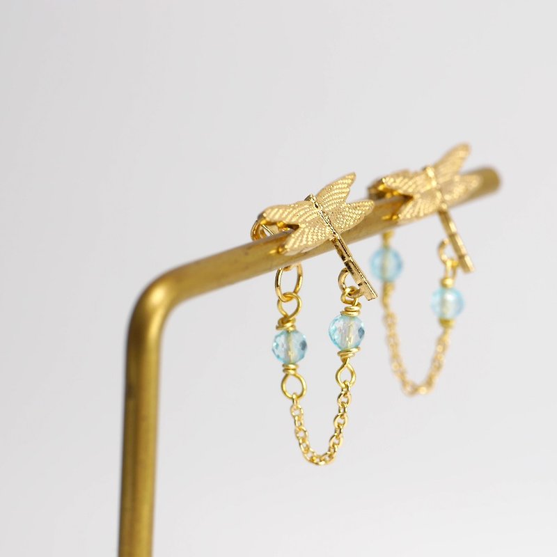 蜻蜓點水 鍍18K金尖晶石耳環 - 耳環/耳夾 - 其他金屬 金色