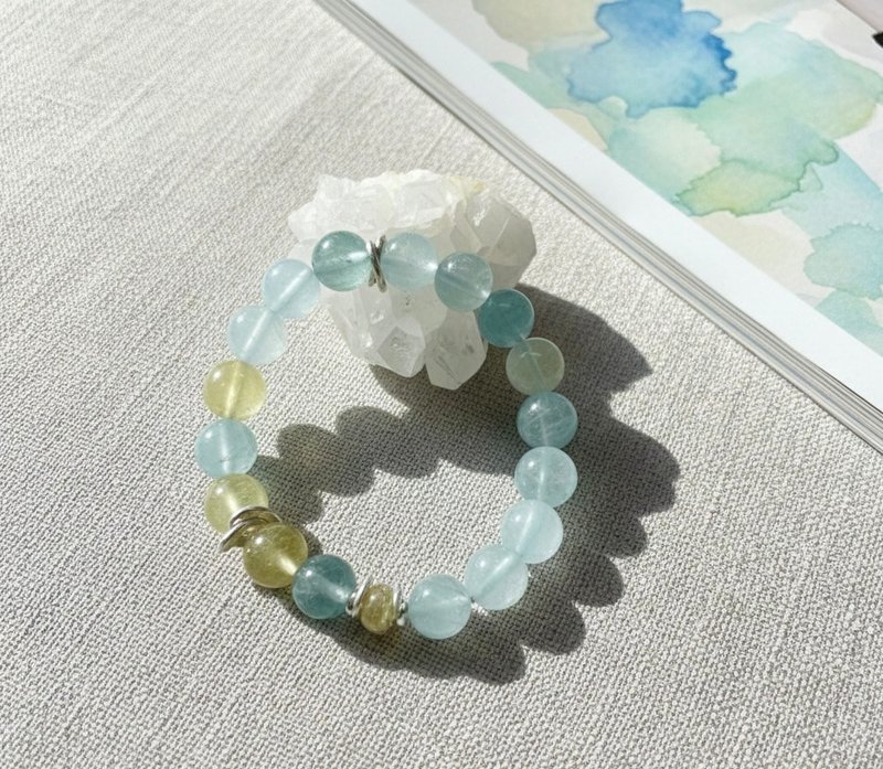 Ops Beryl Prehnite bracelet-綠柱石/純銀/銀鍊/葡萄石/海水藍寶 - 手鍊/手環 - 寶石 藍色