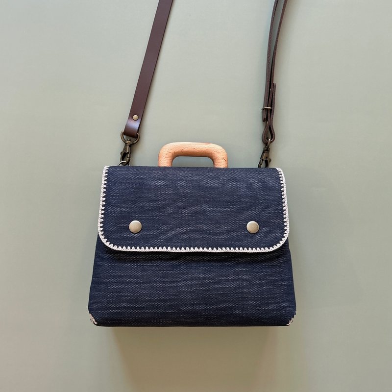 mini bag _ Indigo Denim Linen Blend - 手提包/手提袋 - 其他材質 藍色