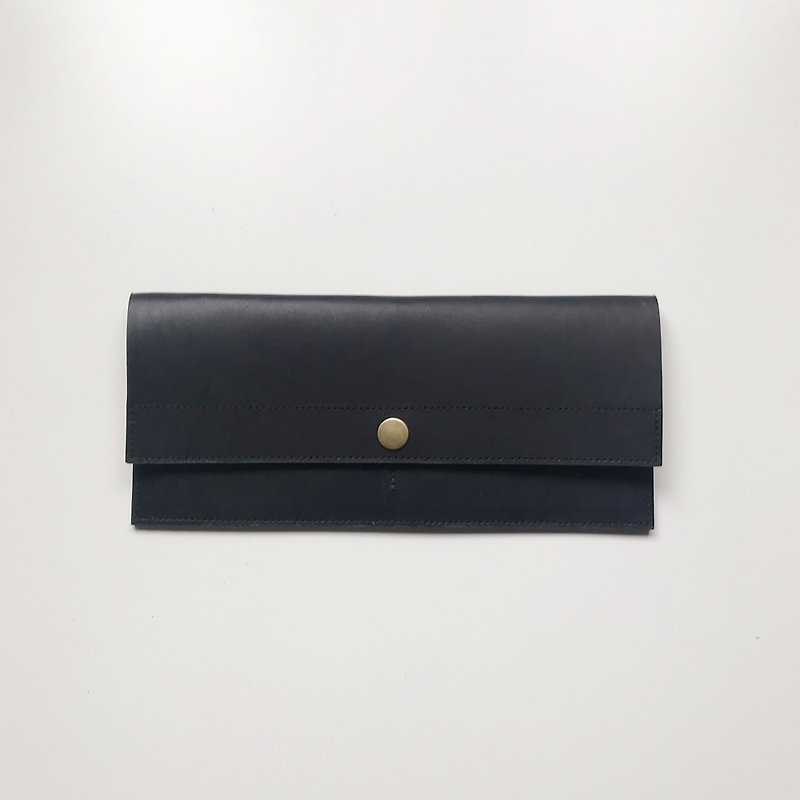 Leather long clip _ ultra-thin minimalist 4 card layers _ double banknote layer (can be placed change) _ black - กระเป๋าสตางค์ - หนังแท้ สีดำ