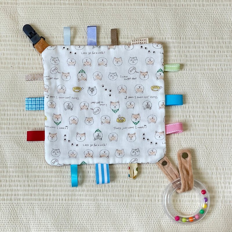 Baby Shiba Inu Soothing Cloth - Labeled Granular Velvet with Hand Rattle - ของเล่นเด็ก - ผ้าฝ้าย/ผ้าลินิน 