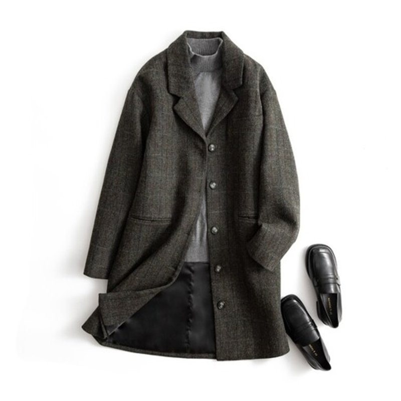 A stylish wool coat that adults will want to wear. 100% Italian wool, checkered fabric, long coat 191205-6 - Women's Casual & Functional Jackets - Cotton & Hemp 