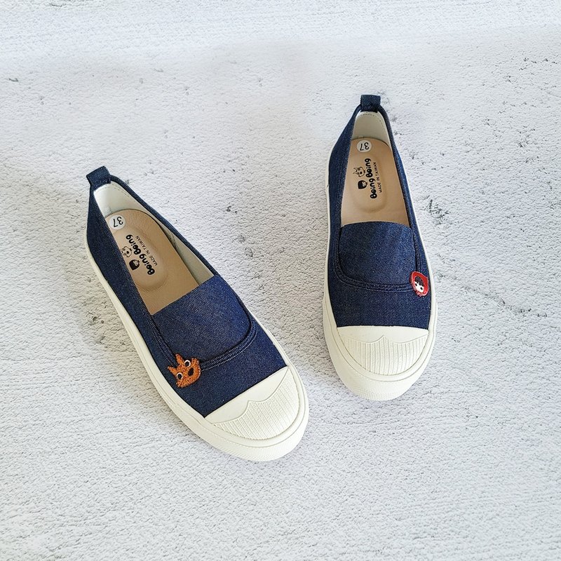 DARK BLUE platform casual shoes ( adult ) - รองเท้าลำลองผู้หญิง - ผ้าฝ้าย/ผ้าลินิน สีน้ำเงิน