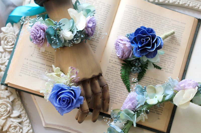 Wedding jewelry [set of four discounts] flower crown / wrist flower / corsage / ring flower - อื่นๆ - พืช/ดอกไม้ หลากหลายสี
