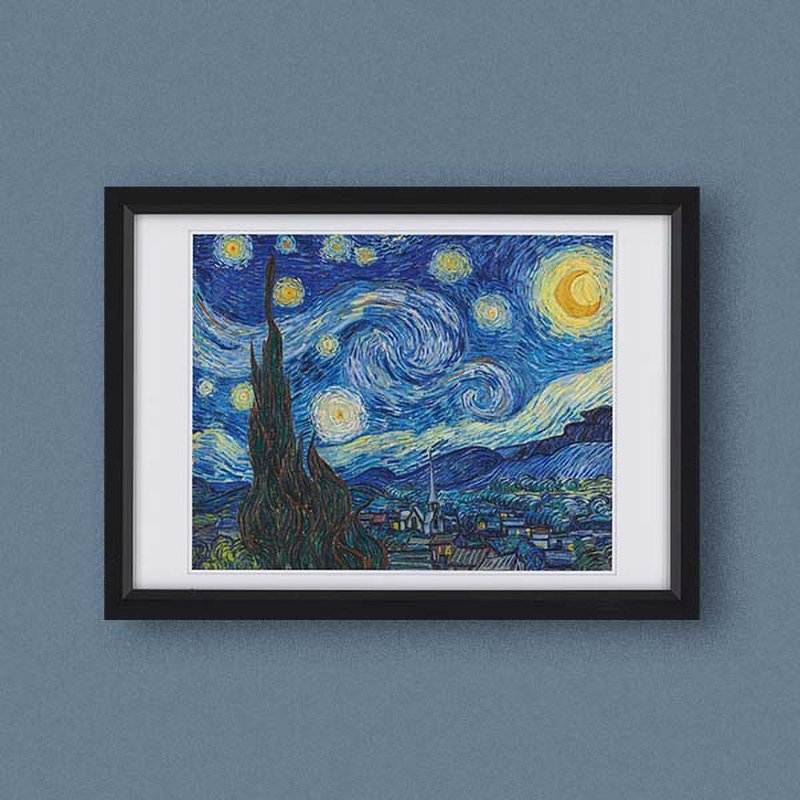 【 世界名作小框畫 】梵谷・星夜 - 海報/掛畫/掛布 - 紙 藍色