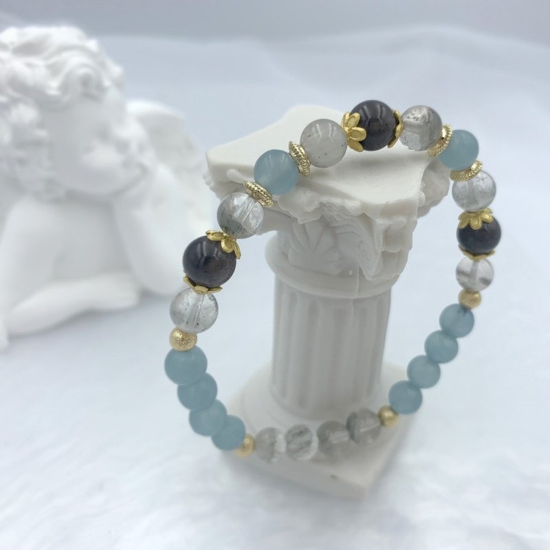 Xiangxing/Obsidian ghost hair Stone blue calcite crystal bracelet - สร้อยข้อมือ - วัสดุอื่นๆ สีน้ำเงิน