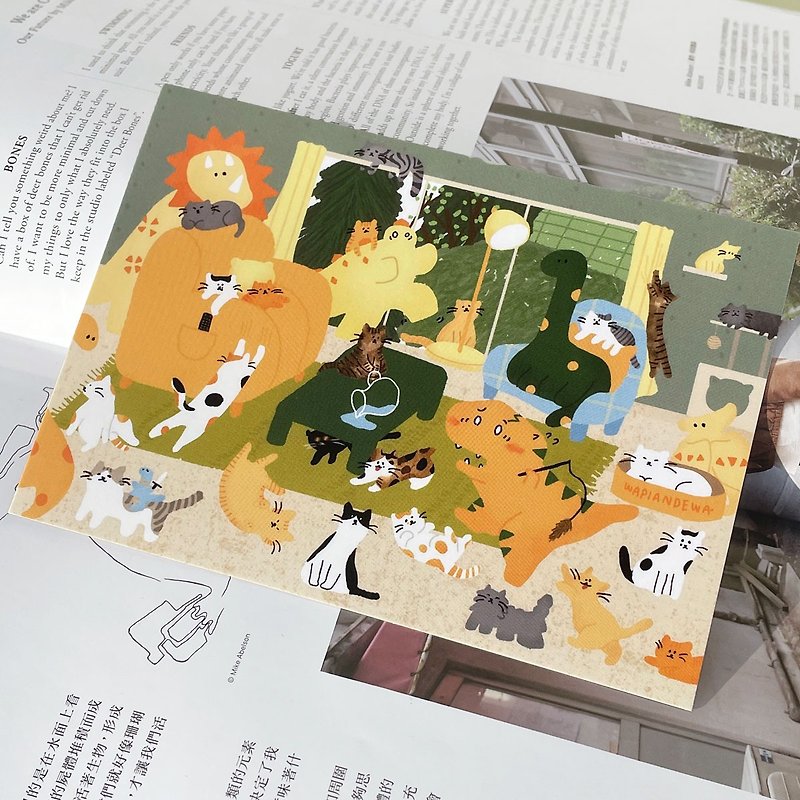 猫と恐竜がいっぱいの部屋ポストカード - カード・はがき - 紙 多色