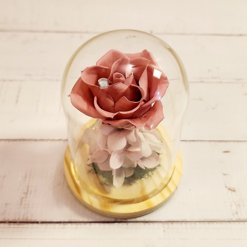 Everlasting Rose Mini Glass Cover-Smoky Pink - ช่อดอกไม้แห้ง - พืช/ดอกไม้ สึชมพู