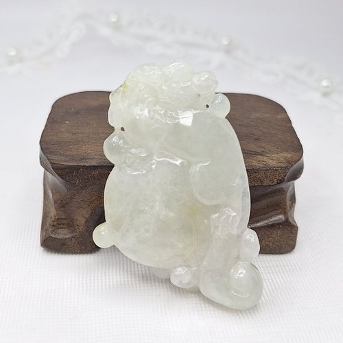 緣圓翡翠 冰潤蜂蜜冰黃翡手工雕刻麒麟吊墜 |天然緬甸玉A貨翡翠