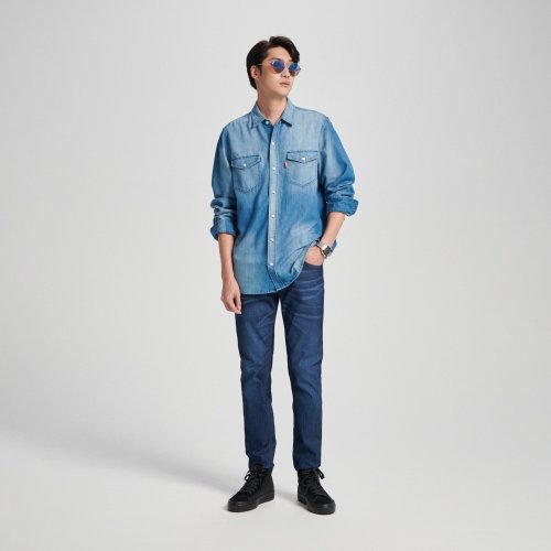 EDWIN 臺灣總代理 EDWIN 基本牛仔長袖襯衫-男款 (拔洗藍) #襯衫