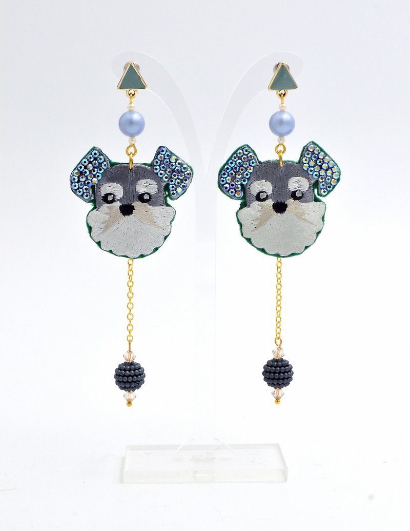 TIMBEE LO Joseph Puppy Crystal Embroidered Earrings Swarovski elements Swarovski crystal - Earrings & Clip-ons - Other Materials Gray