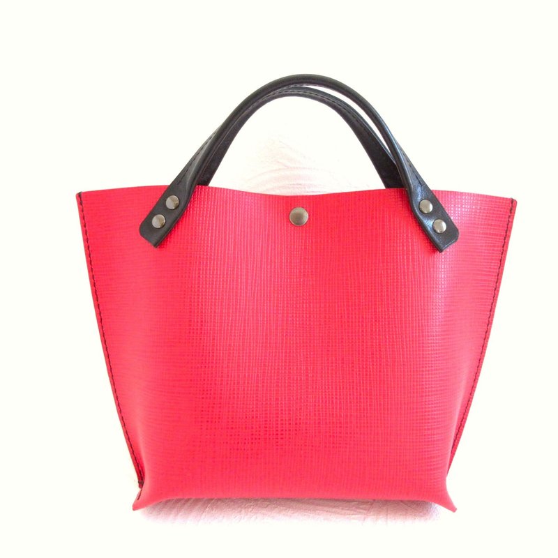 新サイズ・底マチワイド・牛革・レッド・シュリンク・一枚革のミニトート・0561 - 手提包/手提袋 - 真皮 紅色