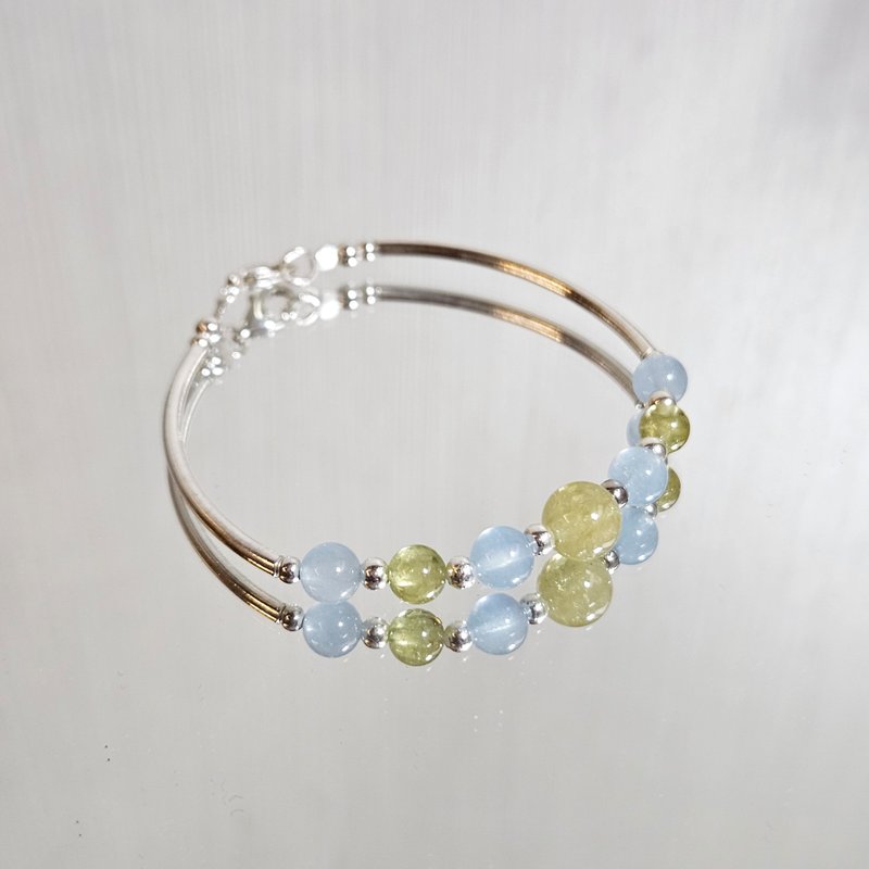 Hope Sharp S925 Sterling Silver Aquamarine Stone Bracelet | Handmade Custom Bracelet - สร้อยข้อมือ - เงินแท้ 